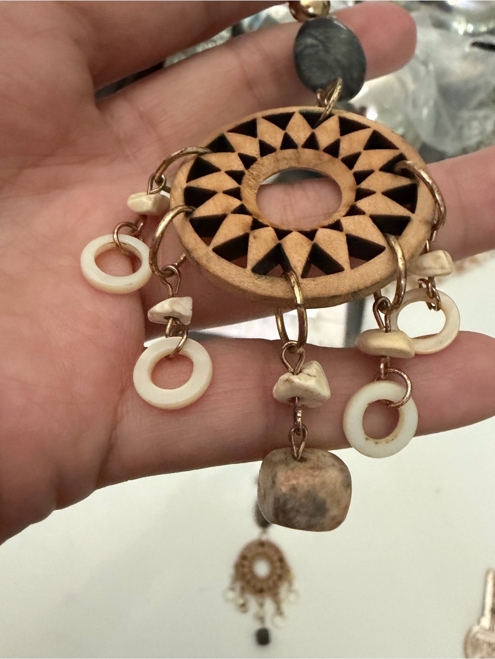 Bohemian Wood & Stone Statement Earrings - Picture 10 of 12